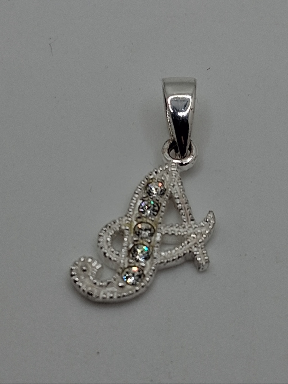 925 Sterling Silver Letter A Initial Pendant Clear CZ Rhinestone 1” 1g